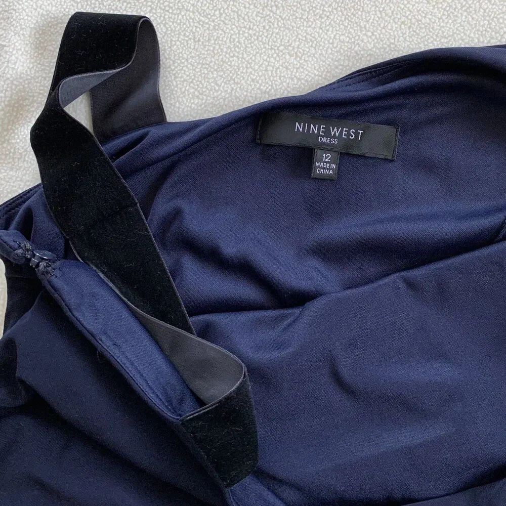 NINE WEST Indigo Blue Sheath Velvet Velour Sleeveless Dress Women's Size 12 NWT - Picture 7 of 12